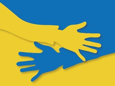 Ukraine Farben und 2 Hände