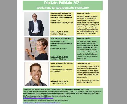 Digitales Frühjahr 2021 – Workshops für Lehrkräfte und pädagogische Fachkräfte